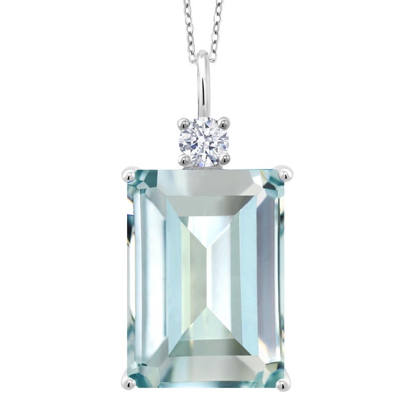 Gem Stone King 15-20 Cttw Gemstone Birthstone Pendant Necklace for Women | 925 Sterling Silver | Emerald Cut 18X13MM and Round 4MM | With 18 Inch Chain | Fine Jewelry for Her Mom Wife - Image 1